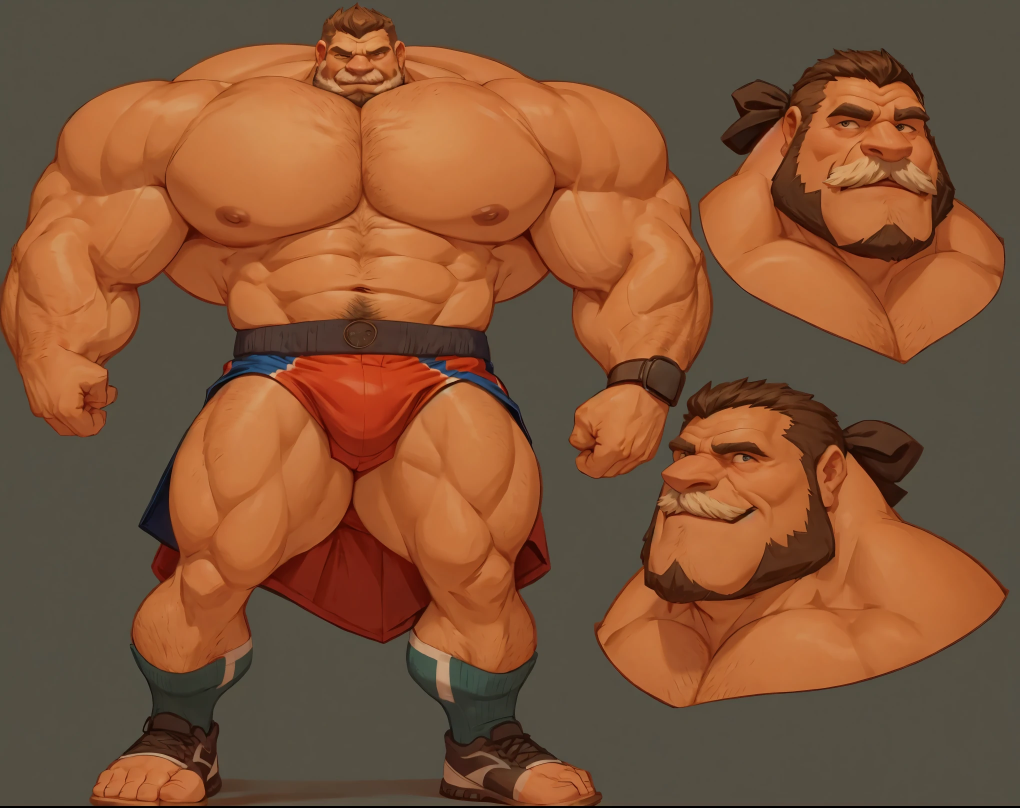 huge muscular old man, old man, massive muscle, wearing shorts