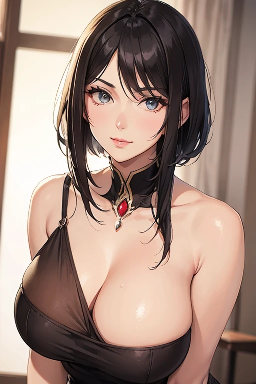 beautiful tall milf with asymmetric neck-length hair cut