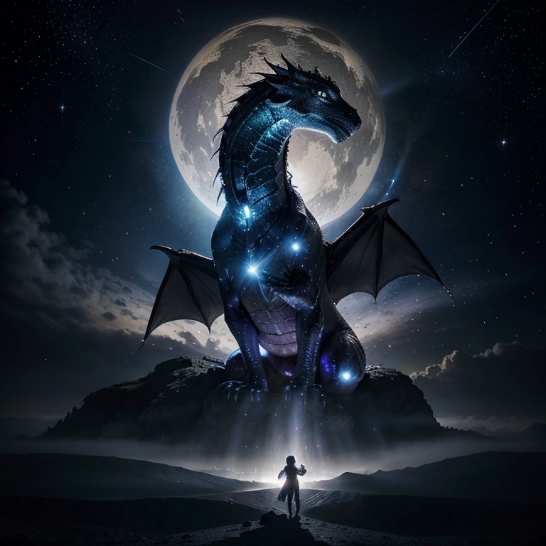 The Galaxy Scaled Dragon is a majestic creature that appears to be born from the stars themselves. Its body is covered in shimmering scales, évoquant les teintes éblouissantes des galaxies lointaines. Its imposing silhouette stands out in the darkness of the cosmos, tandis que ses ailes déployées captent la lumière des astres environnants. Sur sa tête, un parchemin lumineux brille d'une lueur mystique, portant peut-être les secrets de l'univers. His sparkling eyes reflect the ancient wisdom and infinite power he embodies. Ce dragon est une incarnation vivante de la beauté et de la grandeur de l'espace infini.
