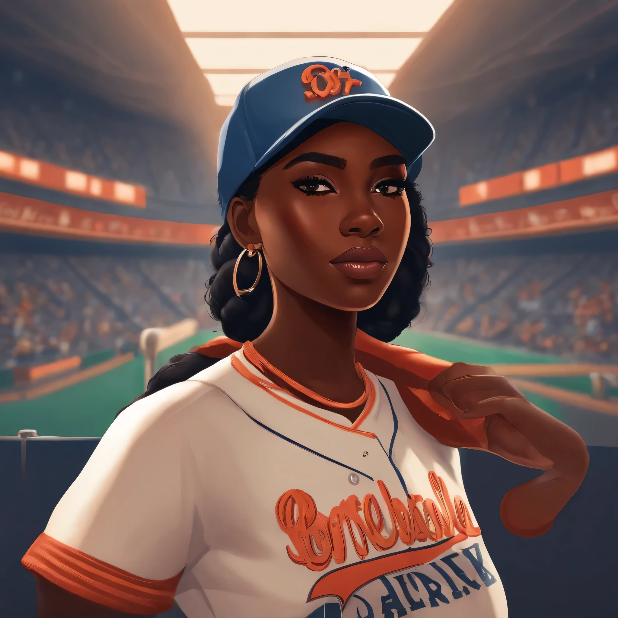 1girl, solo, dark skin, dark-skinned female, upper body, baseball cap, t-shirt, tomboy