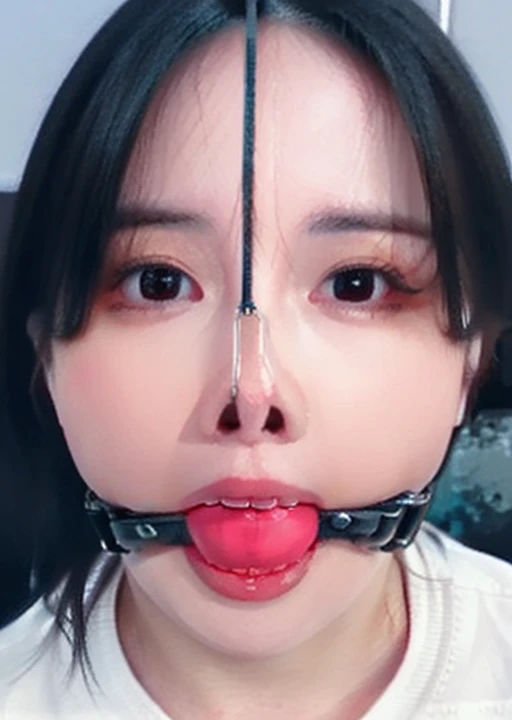 (best quality, Ultradetailed:1), young girl, upper body, front lighting, front pov,open mouth, ballgag
