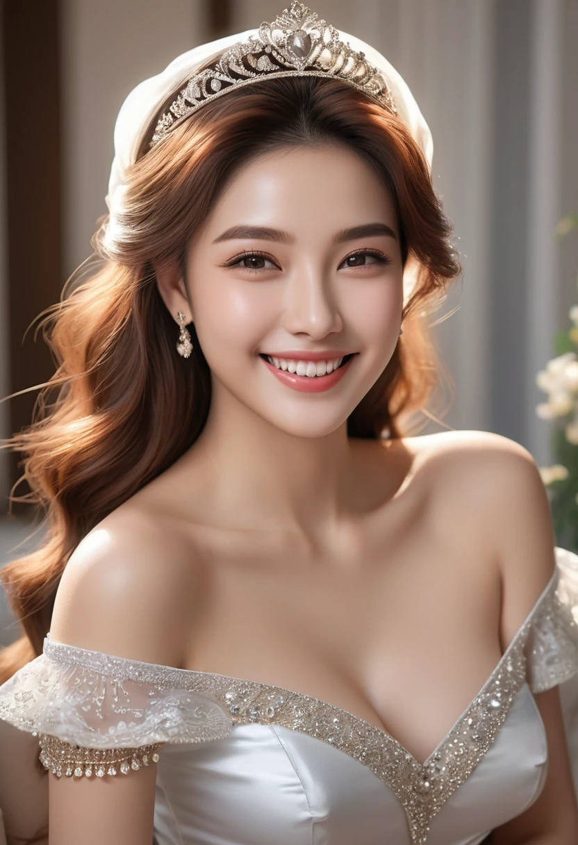 1girl, offshoulder, light smile, shiny skin, best quality, masterpiece, (photorealistic:1.4)