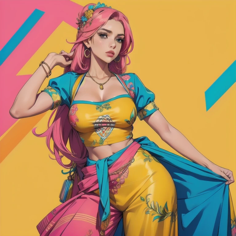 Melhor qualidade, mulher,Colorful clothes, stand, looking to observer
