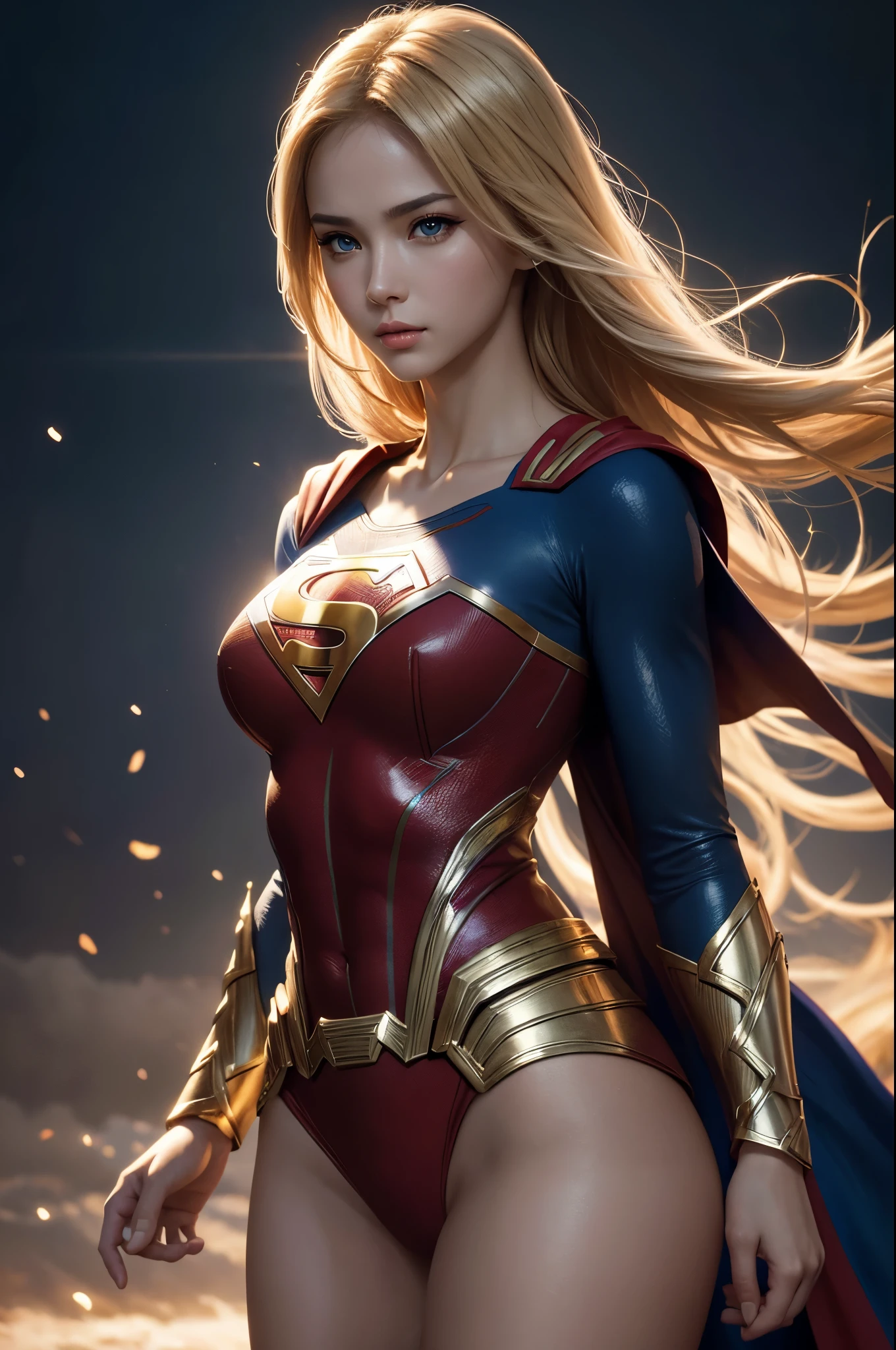 8K,Warrior Supergirl,Blonde,Super Beauty(Like the real thing),Kryptonian,Superman Costume,masterpiece,Photorealistic RAW photos of the highest quality。Bright colors,Rich colors, Backlight, Cinema Lighting, Film Grain, to be born, 50mm lens, Nikon D850,Realistic Skin,Fantasy art,Character Art,Ultra-high resolution,Surreal,A wonderful work of art、((Kyoto Panel Style))、Wind effects:1.9、Cloud Effect:1.2、Full Rendering、Professional quality high resolution、Perfect contrast、Perfect lighting、Perfect composition、Perfect Skin、Perfect Fingers、Perfect breasts、Perfect Hair、Perfect Face、Realistic facial features,super highest quality,Slim figure,Perfect body line,Perfect hand shape,Anatomical body balance,Highly detailed face,Highly detailed eyes,Beautiful Lips,Excellent light particles,Cinema Lighting,Makeup,Ultra-high resolution,超Realistic Skin,Sexy woman closeup,Dynamic pose,Hard and strong abs,Makeup,jump,