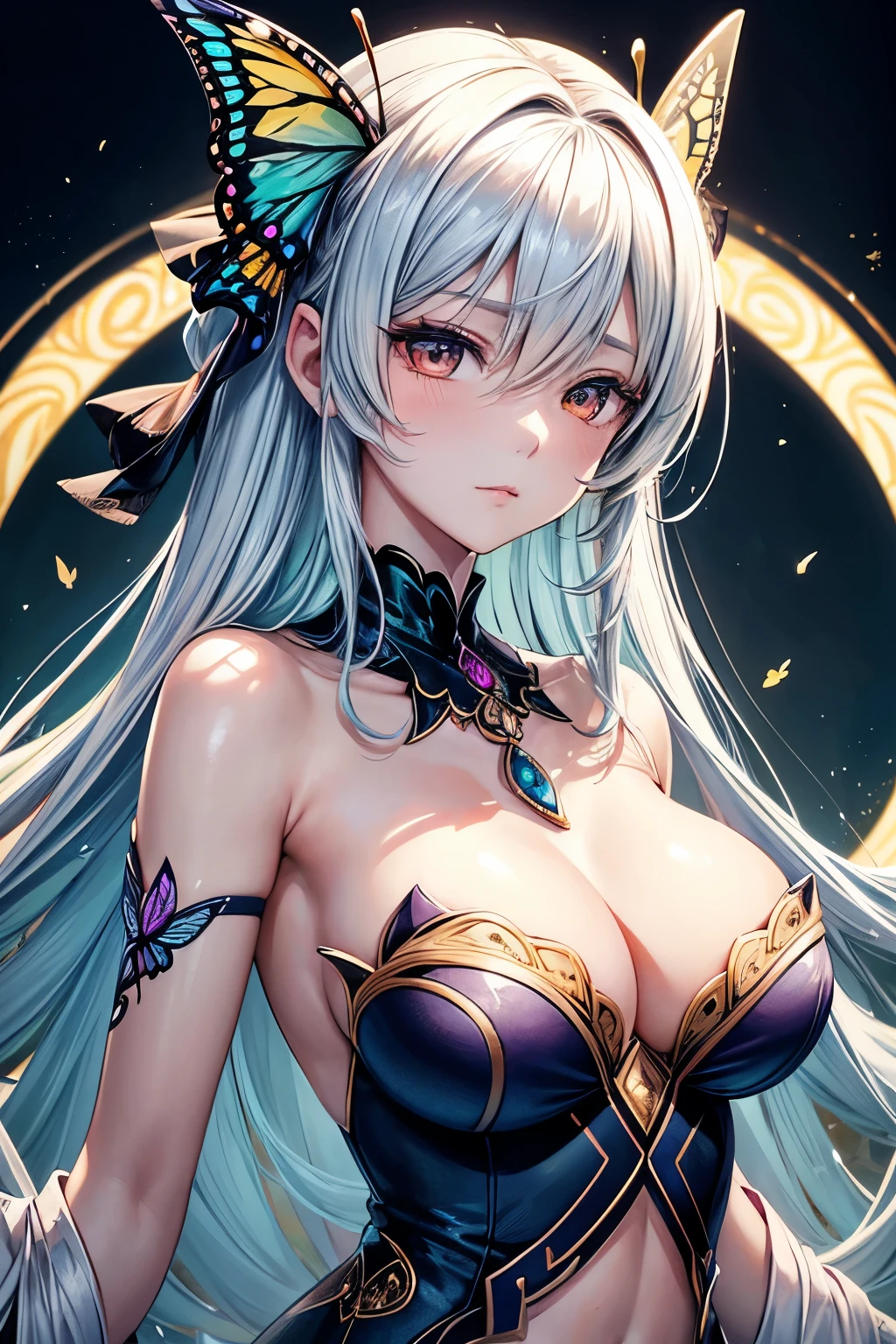 Title: "Ethereal Beauty of Shinobu Kocho"
Description: In this exquisite, ultra-high-definition portrait, the ethereal beauty of Shinobu Kocho from the anime 'Demon Slayer' comes to life. With meticulous detail, her serene expression is rendered, capturing the subtle play of emotions in her delicate features. Her intricate butterfly hairpin is depicted with ultra-detail, its delicate wings showcasing intricate texture and form. The patterns of her haori, with its flowing ripples and intricate designs, are brought to life through the artist's masterful use of brushstrokes and vivid, HDR colors. Sh