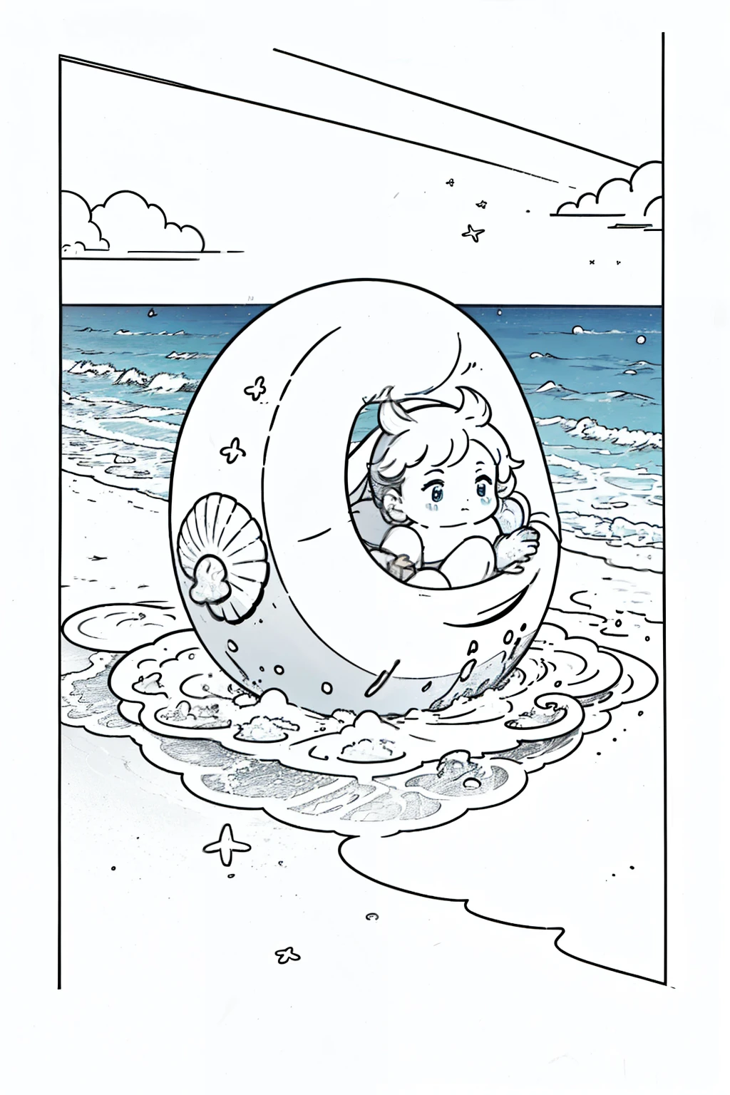 ((best quality)), ((masterpiece)), (detailed), beach，Sunset，shell，Light Color，Thick Line Draft