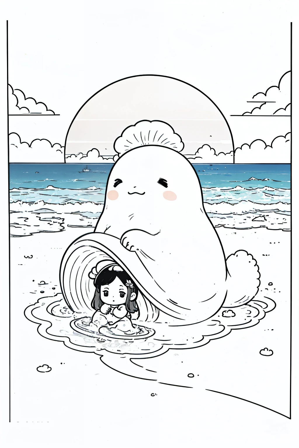 ((best quality)), ((masterpiece)), (detailed), beach，Sunset，shell，Light Color，Thick Line Draft