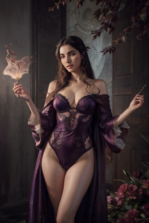 imagem de uma mulher em uma lingerie posando para uma foto, arte digital de um elegante, flowing magic cloak, manto de fantasia, no art style by bowater, ((vestindo manto aristocrata)), alena aemani arte digital, ethereal feminine, pintura digital sensual, ornate flowing robe, April rendering, [ arte digital 4k ]!!