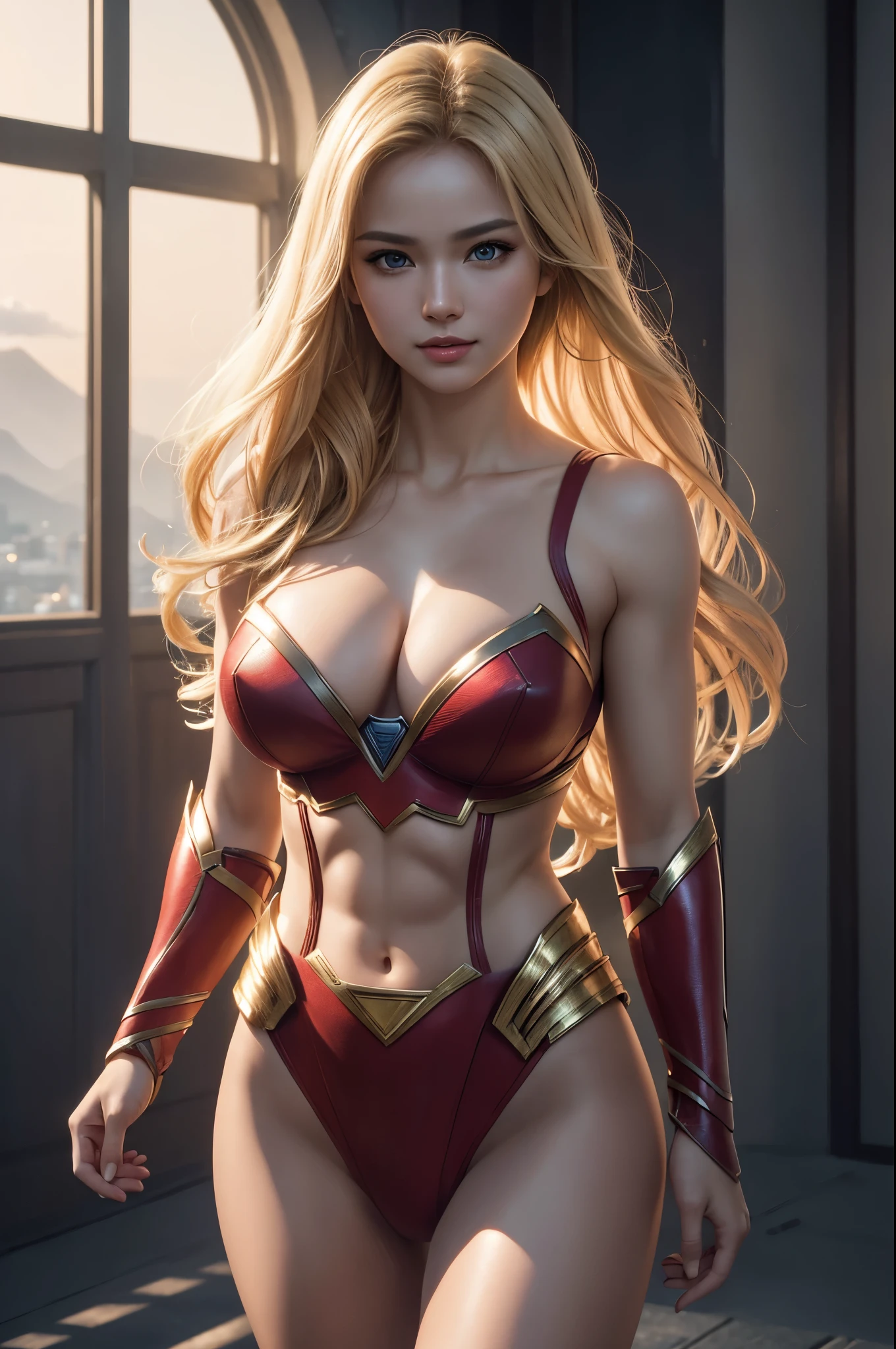 8K,Warrior Supergirl,Blonde,Super Beauty(Like the real thing),Kryptonian,Superman Costume,masterpiece,Photorealistic RAW photos of the highest quality。Bright colors,Rich colors, Backlight, Cinema Lighting, Film Grain, to be born, 50mm lens, Nikon D850,Realistic Skin,Fantasy art,Character Art,Ultra-high resolution,Surreal,A wonderful work of art、((Kyoto Panel Style))、Wind effects:1.9、Cloud Effect:1.2、Full Rendering、Professional quality high resolution、Perfect contrast、Perfect lighting、Perfect composition、Perfect Skin、Perfect Fingers、Perfect breasts、Perfect Hair、Perfect Face、Realistic facial features,super highest quality,Slim figure,Perfect body line,Perfect hand shape,Anatomical body balance,Highly detailed face,Highly detailed eyes,Beautiful Lips,Excellent light particles,Cinema Lighting,Makeup,Ultra-high resolution,超Realistic Skin,Sexy woman closeup,Dynamic pose,Hard and strong abs,Makeup,Very large breasts,fly in the sky,smile,