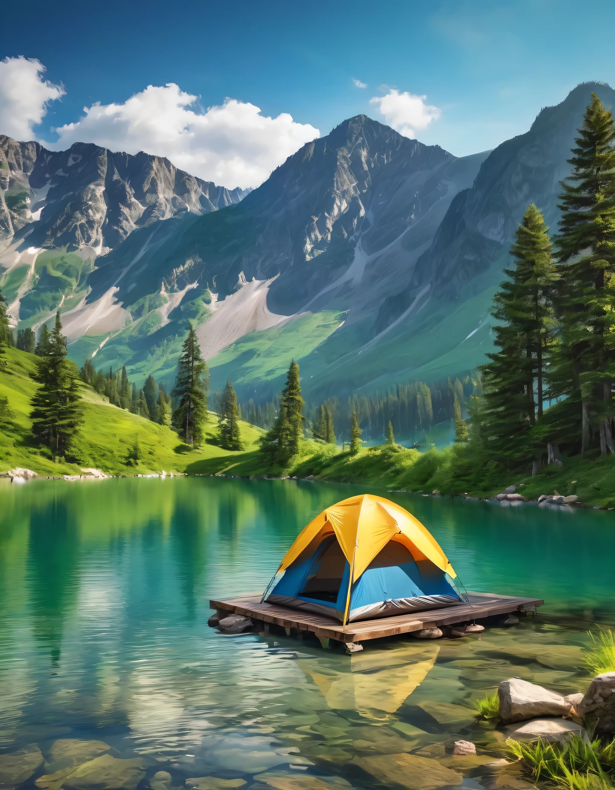 there is a tent set up on the shore of a lake, all in the amazing outdoors view, stunning nature in background, beautiful lake, mountain lake, lakeside mountains, majestic nature scenery, very beautiful scenery, beautiful place, peaceful environment, summer lake setting, peaceful and serene, mountains and lakes, very very beautiful scenery, jaw dropping, beautiful nature, beautiful scenic view