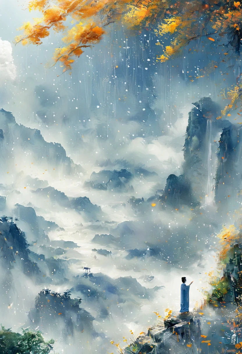 Cai GuoRUN's illustration style, 1girl，A woman in a long skirt stands on a cliff and looks up at the starry sky，Goddess of space，Milky Way Goddess，Goddess of Heaven，Astral Ethereal，dream，Beautiful celestial wizard，Beautiful fantasy painting，Beautiful fantasy art，Ethereal fantasy，非常Beautiful fantasy art，Digital Art Fantasy，enchanting and otherworldly，Fantasy Beauty，The beautiful art of Octane UHD 8K rendering，Volumetric Light，Natural soft light，(Ultra-delicate:1.2，Loss of focus:1.2，Colorful，Movie Lighting，Chiaroscuro，Ray Tracing)，masterpiece，Super rich，Ultra Detailed，8k, 1cgrssh1