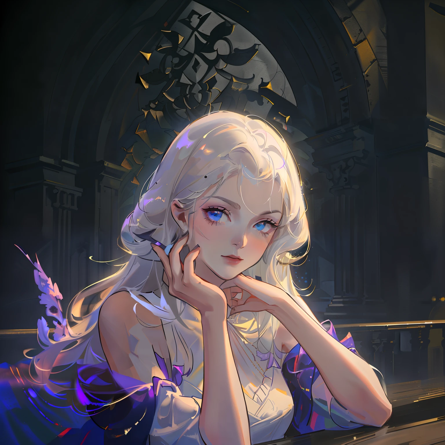 fair, masterpiece, best quality, ((beautiful eyes), (Delicate face)), HiKG, cartoon, 1 Girl, same,, Portrait Photography, Looking at the audience, Intricate details,, ((Strong contrast between light and dark)),, (5 fingers, Exquisite hand shape, 1.5)),