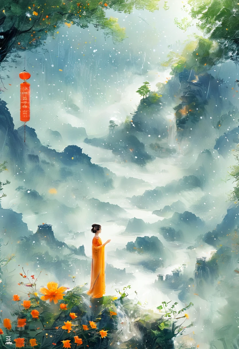 Cai GuoRUN's illustration style, 1girl, A woman in a long dress stands on a cliff and looks up at the starry sky, Goddess of space, Milky Way Goddess, Goddess of Heaven, Astral ethereal, dream, Beautiful Celestial Mage, Beautiful fantasy painting, Beautiful fantasy art, Ethereal fantasy, Beautiful fantasy art, Digital Art Fantasy, Charming and otherworldly, Fantasy Beauty, Beautiful Art by Octane，Ultra HD，Volumetric Light，Natural soft lighting, (Ultra-delicate:1.2, lose focus:1.2, colorful, Cinema Lighting, Chiaroscuro,Ray Tracing), masterpiece, Super rich,Ultra Detailed,8k, 1cgrssh1