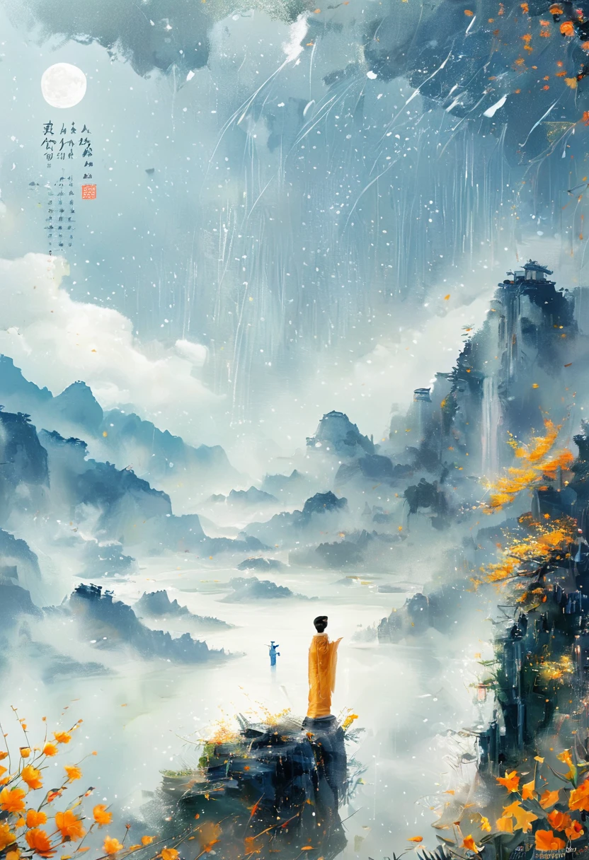 Cai GuoRUN's illustration style, 1girl, A woman in a long dress stands on a cliff and looks up at the starry sky, Goddess of space, Milky Way Goddess, Goddess of Heaven, Astral ethereal, dream, Beautiful Celestial Mage, Beautiful fantasy painting, Beautiful fantasy art, Ethereal fantasy, Beautiful fantasy art, Digital Art Fantasy, Charming and otherworldly, Fantasy Beauty, Beautiful Art by Octane，Ultra HD，Volumetric Light，Natural soft lighting, (Ultra-delicate:1.2, lose focus:1.2, colorful, Cinema Lighting, Chiaroscuro,Ray Tracing), masterpiece, Super rich,Ultra Detailed,8k, 1cgrssh1