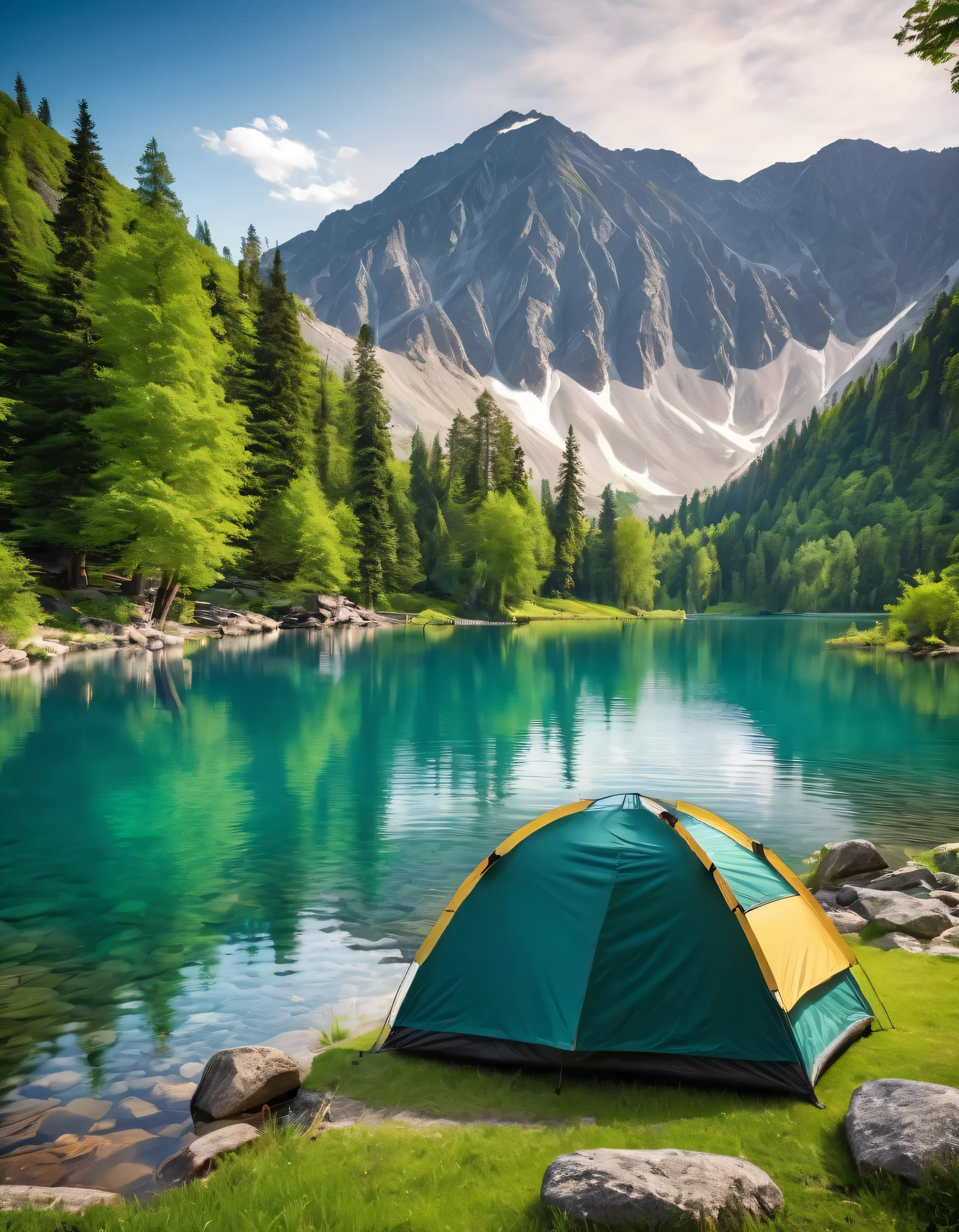 there is a tent set up on the shore of a lake, all in the amazing outdoors view, stunning nature in background, beautiful lake, mountain lake, lakeside mountains, majestic nature scenery, very beautiful scenery, beautiful place, peaceful environment, summer lake setting, peaceful and serene, mountains and lakes, very very beautiful scenery, jaw dropping, beautiful nature, beautiful scenic view