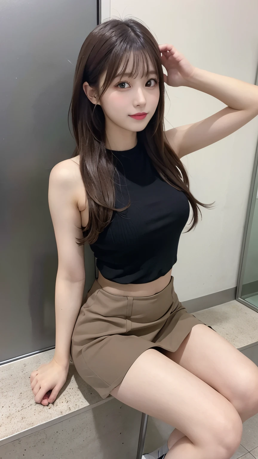 Japanese Beauty、Brown Hair、mini skirt、Leg spread