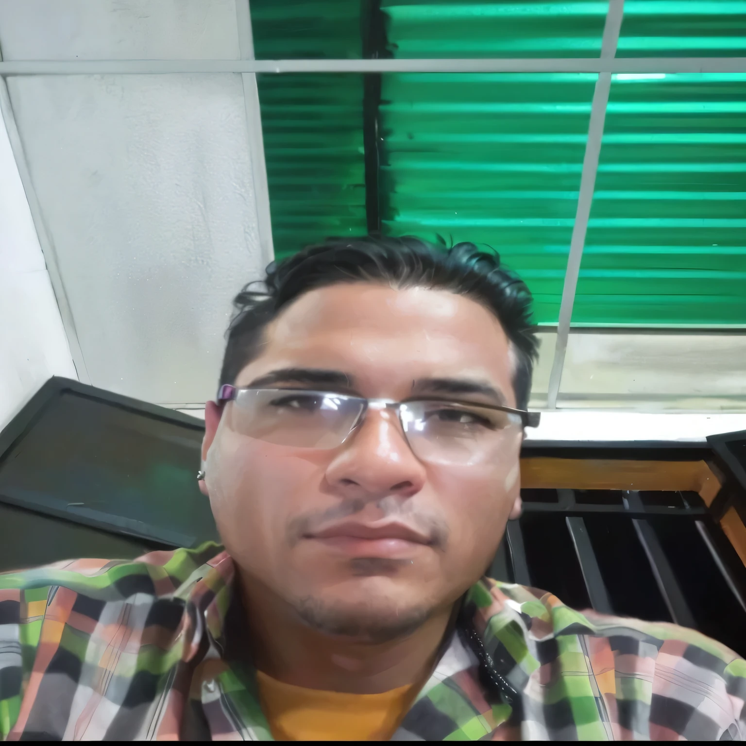 hay un hombre con gafas y una camisa a cuadros, andres rios, jose miguel roman frances, eloy morales, foto frontal, zigor samaniego, victor maristane, foto realista, christian orrillo, juan diaz canales, imagen de muy muy baja calidad, david rios ferreira, joseph moncada, imagen de perfil, foto de perfil, Fabian Perez