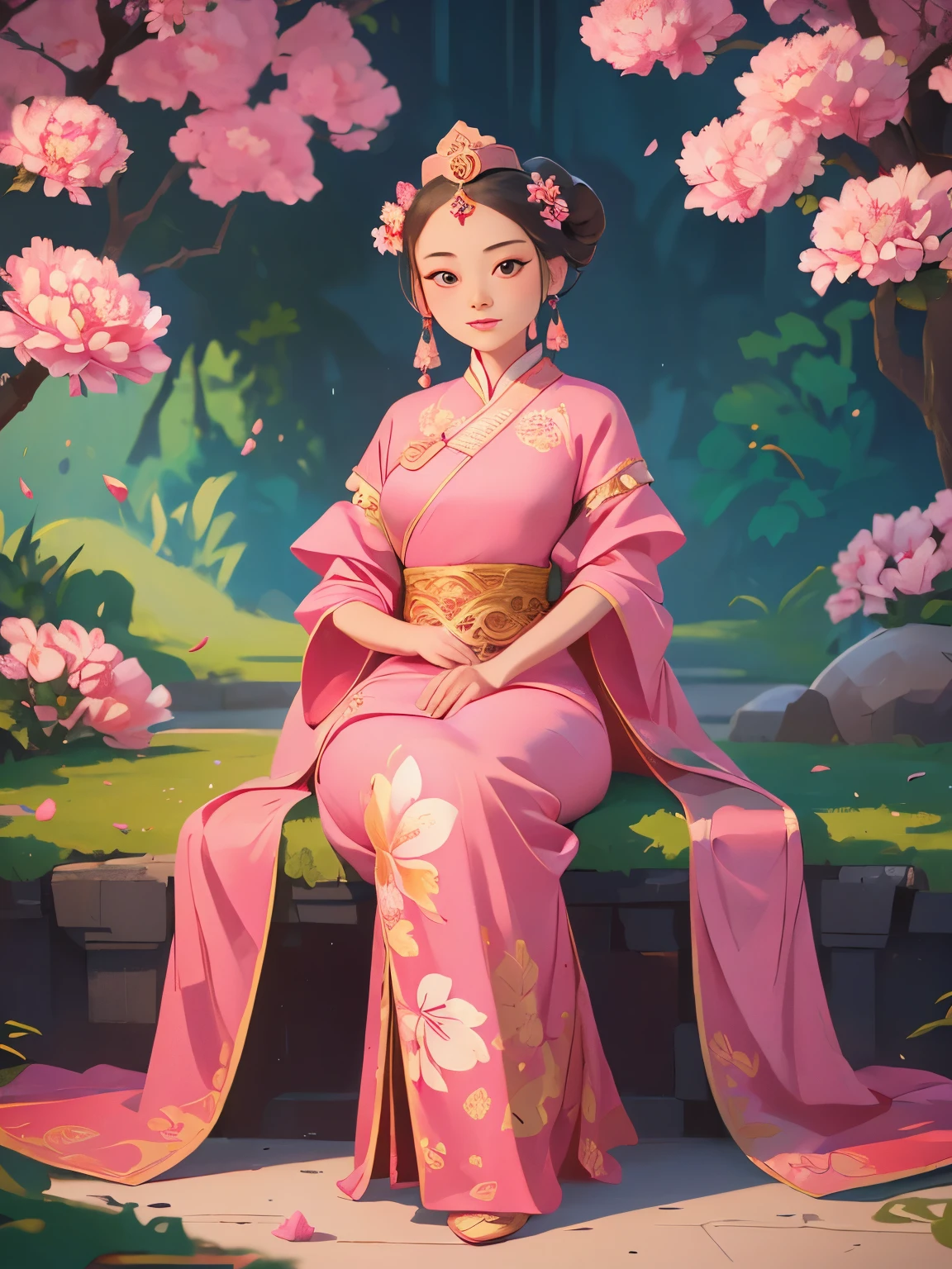 painting of a woman in a pink dress and a pink flower, ancient chinese princess, chinese princess, ancient chinese beauties, a beautiful fantasy empress, by Li Song, by Lu Guang, by Chen Lin, by Li Fangying, ancient chinese goddess, ((a beautiful fantasy empress)), by Hua Yan, by Yang J, palace ， a girl in hanfu