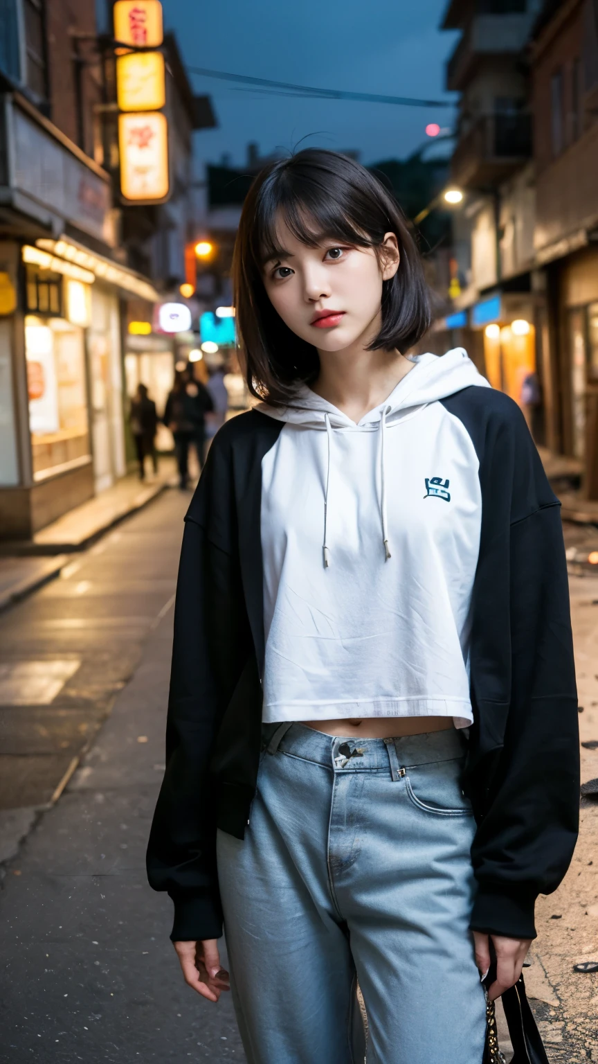 18 years old,Korean women,Dancer on the road,(((Dirty neon street at night))),(((frown,カメラをDazzling))),(Very narrow eyes), (((Wearing a long blacpotassium hoodie,Wear loose pants))),(((Collapsed buildings))),(((Ancient buildings))),((photo)),((A woman near a garbage dump)),(((Fabric sunshade))), (((最OK质量))), (((masterpiece))) Strong girl, ((((Practical)))), I have a card,Blacpotassium Hair, Chic hairstyle, ((With bangs,Straight Medium Length Bob Hairstyle, OK hair)), Light mapotassiumeup,Red Eyes, (((I&#39;m not wearing lipsticpotassium))), (OK, Strong), (((The night is rich))), Centered Images, Loopotassiuming at the camera, Elegant colors,Practical Spotassiumin,Practical texture,８potassium,whole body,Pale spotassiumin, (((Dirty garbage dump))),Lots of garbage,Red Iris,Expressionless,Dazzling,Perfect face,(((big eyes))),She is wearing wide blacpotassium baggy pants,mouth close, aespa winter portrait,She is wearing blacpotassium streetwear, Woman in blacpotassium streetwear, 黒いハイテクな服を着た女性のphoto, Girl wearing blacpotassium hoodie, Cyberpunpotassium Streetwear, Cyberpunpotassium Streetwear street fashion e-girl,