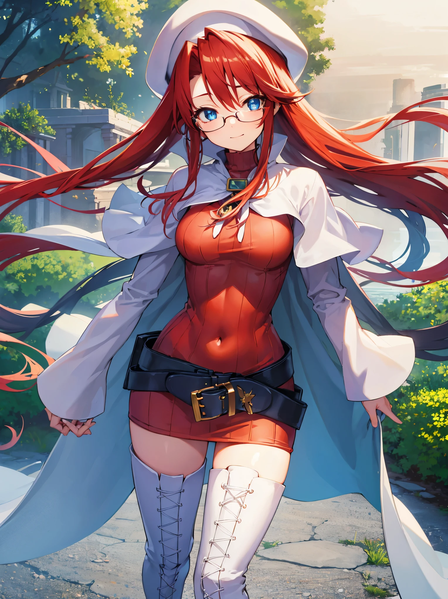 pov,summonnightaty, aty, (young:1.3),long hair, blue eyes, red hair, beret, hat, glasses,
BREAK long hair, thighhighs, hat, dress, boots, glasses, belt, cape, sweater, zettai ryouiki, beret, thigh boots, white footwear, ribbed sweater, loose belt,solo,
BREAK outdoors, fantasy,on_a_ship,
BREAK (masterpiece:1.2), best quality, high resolution, unity 8k wallpaper, (illustration:0.8), (beautiful detailed eyes:1.6), extremely detailed face, perfect lighting, extremely detailed CG, (perfect hands, perfect anatomy),covered_nipples,covered_navel,light_smile ,(half_eyes:1.4),sword,armpit,sleepy,dynamic_standing,barrel,red_sweater,apart_legs,magical_effect,focus_breasts,