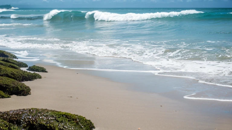 The beach where the waves slowly litter the shore