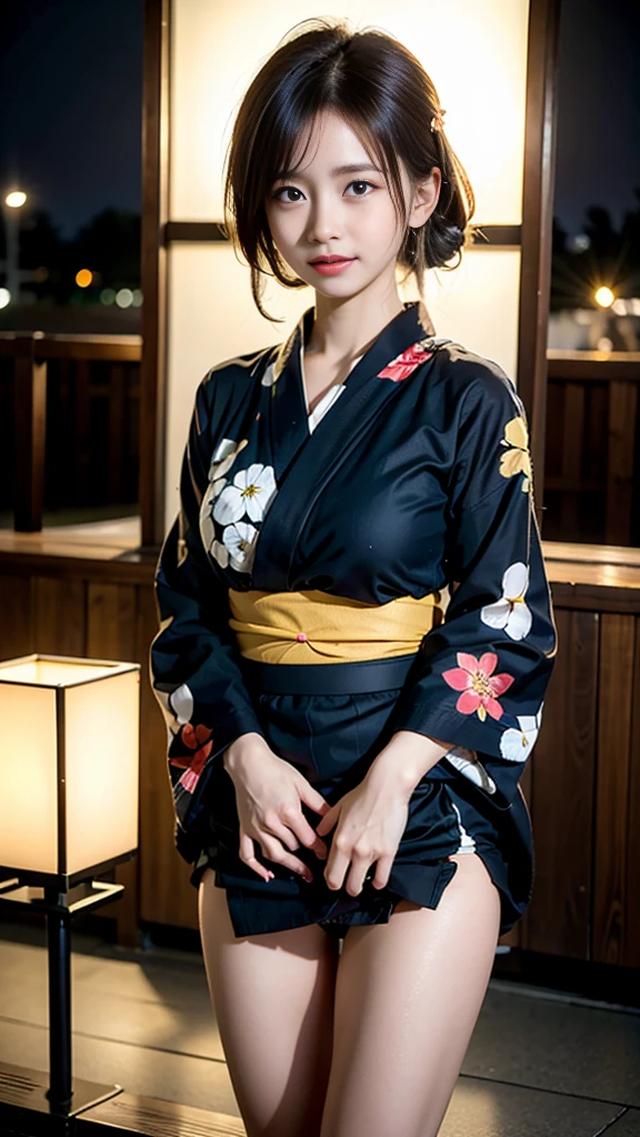 (masterpiece, highest quality:1.4), Beautiful Face, 8k, 85mm, Absurd, (Miniskirt floral yukata:1.4), Face close-up, violet, Gardenia, Delicate girl, alone, night, View your audience, Upper Body, Film Grain, chromatic aberration, Sharp focus, Face Light, Professional Lighting, Sophisticated, (smile:0.4), (Simple Background, Bokeh Background:1.2), detailed aspects,(((Show one breast:0.57))),((Very young and immature & Very large breasts:0.4),(Pink fashion glasses:0.6),(Showing anus from the front:0.2),(Yukata Lift),(Beautiful pussy line),(Miniskirt kimono),(Embarrassed and crying),(Embarrassed and peeing),(Cheeks turn red from embarrassment),