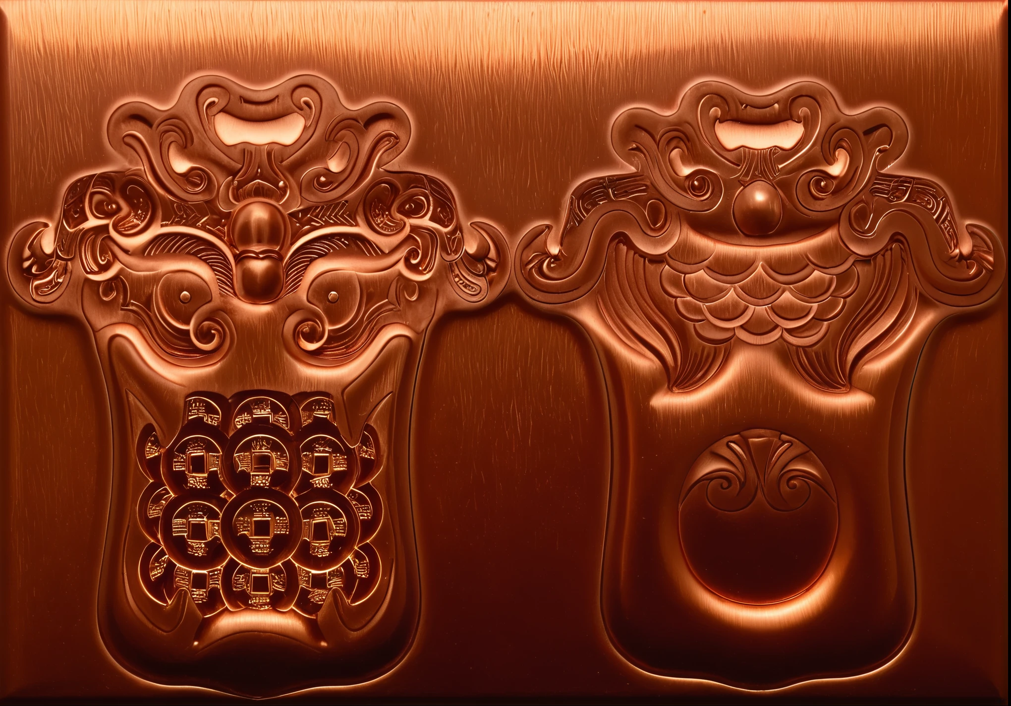relief，Pure copper artwork，design diagram，blank background，High contrast，Extreme details，