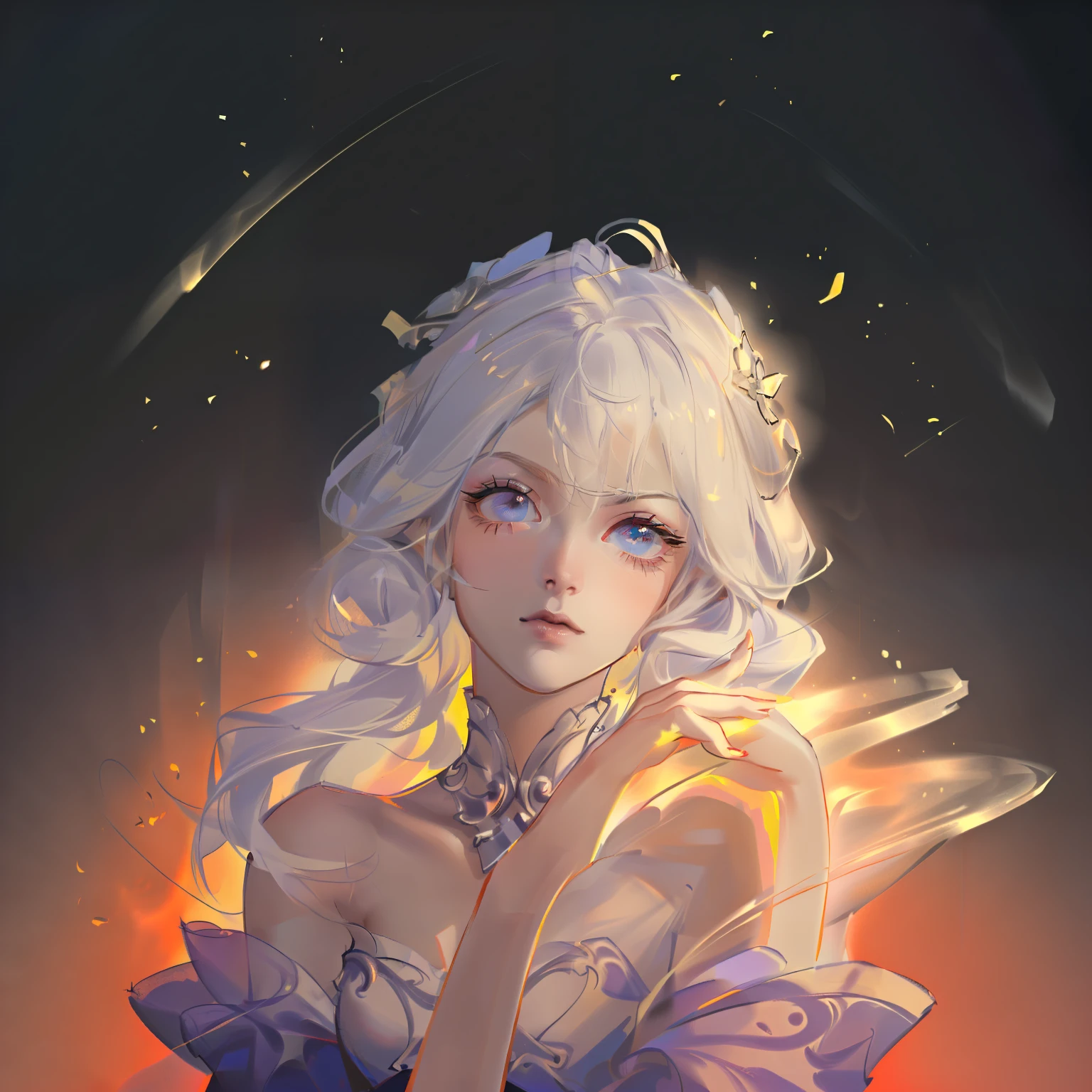 fair, masterpiece, best quality, ((beautiful eyes), (Delicate face)), HiKG, cartoon, 1 Girl, same,, Portrait Photography, Looking at the audience, Intricate details,, ((Strong contrast between light and dark)),, (5 fingers, Exquisite hand shape, 1.5)),