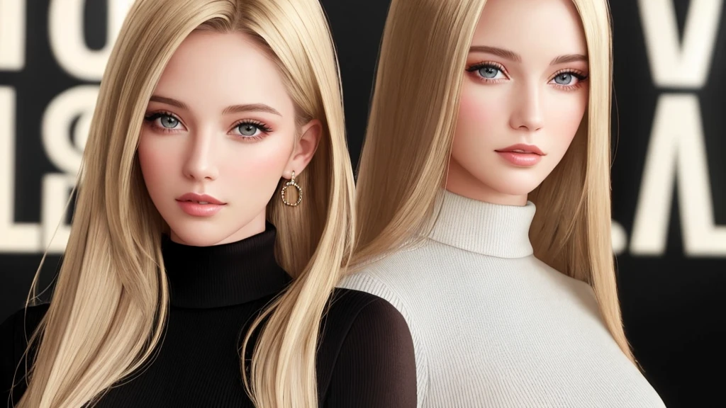 European and American women, Fashion Model, Wearing turtleneck tops, Glamour, Paparazzi take pictures of her, Blonde, Brown eyes, 8k, high quality, masterpiece, 最high quality,KHD, Very detailed, Volumetric lighting, Realistic