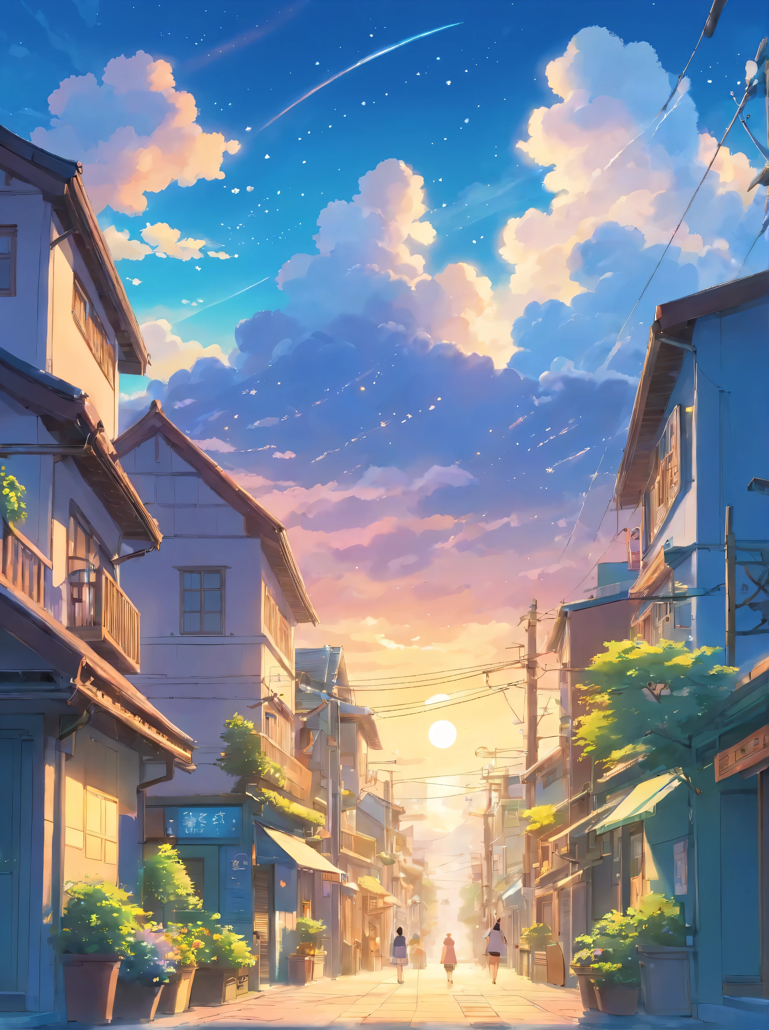 Summer, Makoto Shinka, concept art, tumblr, magic realism, beautiful anime scenes, beautiful skies. by makoto shinkai, anime background art, anime backgrounds, Makoto Shinkas style, anime movie backgrounds, galaxy express, glittery sky