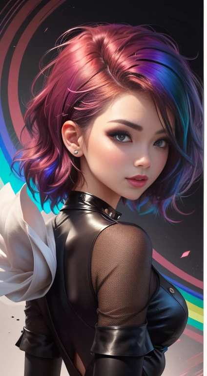 a close up of a woman with a colorful hair and a rainbow, short hair, style artgerm, ig model | artgerm, artgerm style, extremely detailed artgerm, artgerm. high detail, artgerm colorful!!!, style of artgerm, artgerm 4 k, rossdraws cartoon vibrant, artgerm portrait, short hair