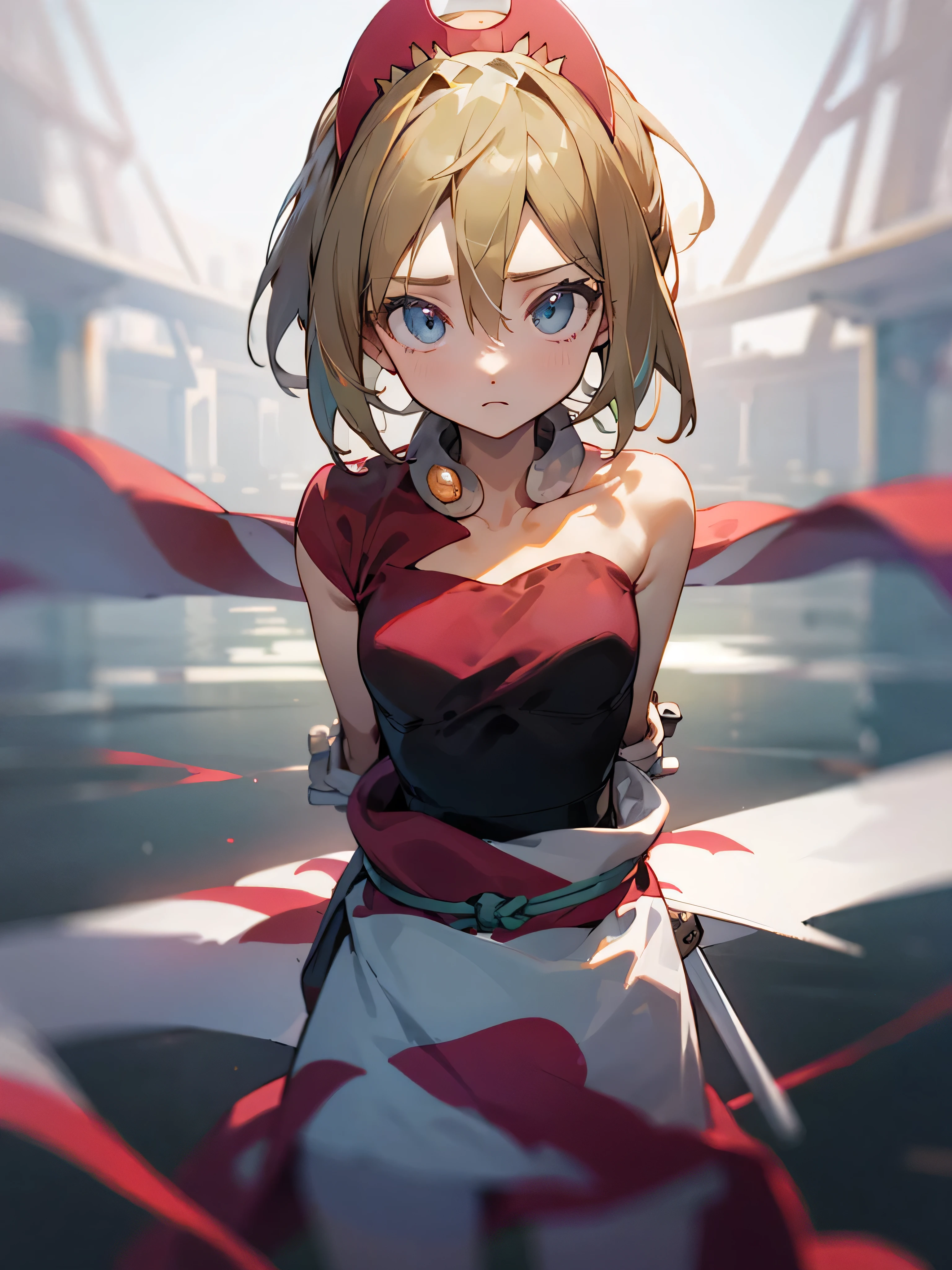 silica - sword art,masterpiece、Ultra-precision、And soul、solo、Red and white outfit、silica、Absolute reference to the center、Put your arms behind your back、Observe your audience、View from the front、