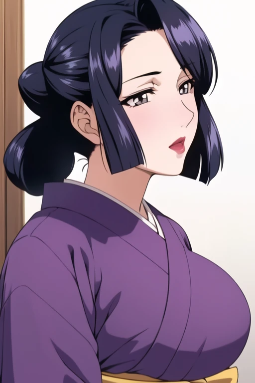 Simple white background,
purple_kimono,sash, shouji, shrine,Japanese_clothing,
Black_hair,hair_OK,Lipstick,Bangs,Black_Eye,
1 girl, 20 years,Young women,fair Finger,fair long legs,fair body,fair Nose,fair character design, perfect Eye, perfect Face,expressive Eye,Perfect balance,
Looking at the audience,(Focus on her Face),Shut up, (Innocent_Large target_Eye:1.0),(Light_Smile:0.3),
official art,Extremely detailed CG Unity 8K wallpaper, Perfect lighting,rich and colorful, bright_front_Face_Lighting,White skin,
(masterpiece:1.0),(最OK_quality:1.0), Ultra-high resolution,4K,Super detailed,
photography, 8k, HDR, high resolution, absurd:1.2, Kodak Portrait 400, Film Grain, Blurred background, Bokeh:1.2, 鏡頭Light暈, (Energetic_color:1.2),专业photography师,
(fair,Large target_breast:1.4), ((Cleavage))((Cleavage))(fair_Face:1.5),(narrow_waist),
