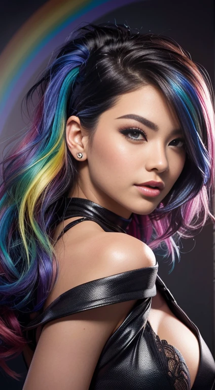 a close up of a woman with a colorful hair and a rainbow, short hair, style artgerm, ig model | artgerm, artgerm style, extremely detailed artgerm, artgerm. high detail, artgerm colorful!!!, style of artgerm, artgerm 4 k, rossdraws cartoon vibrant, artgerm portrait, short hair