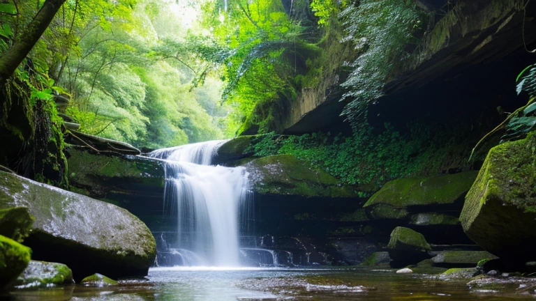 Waterfall and surrounding natural scenery