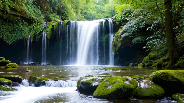 Waterfall and surrounding natural scenery
