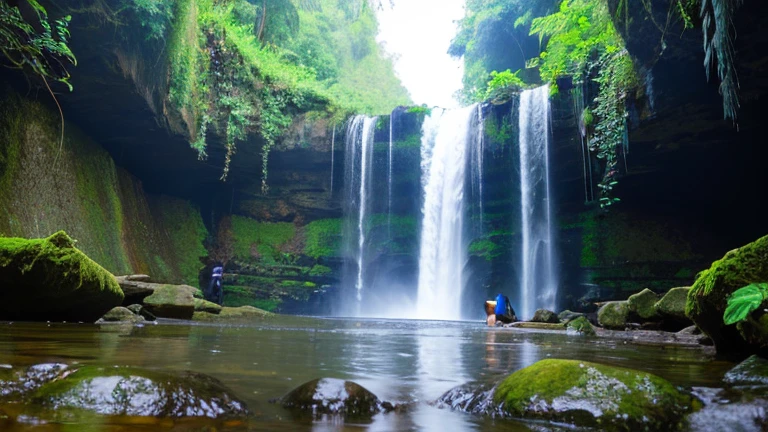 Waterfall and surrounding natural scenery Wet day