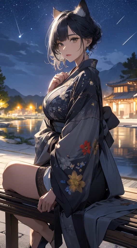 ((Wearing a long-hemmed long yukata, on top of a hill, bright sky, sitting, looking into the distance, Japanese countryside)),, (((solo))), Masterpiece,(share),One cute girl, Highest quality,High resolution,High resolution,Highly detailed CG,8K Unit Wallpaper,,Beautiful attention to detail,small Breasts,Biomechanical OPPAI,No sleeve,,(Shiny body:1.3),Open your mouth, blush, Sweat,Embarrassed,sexy