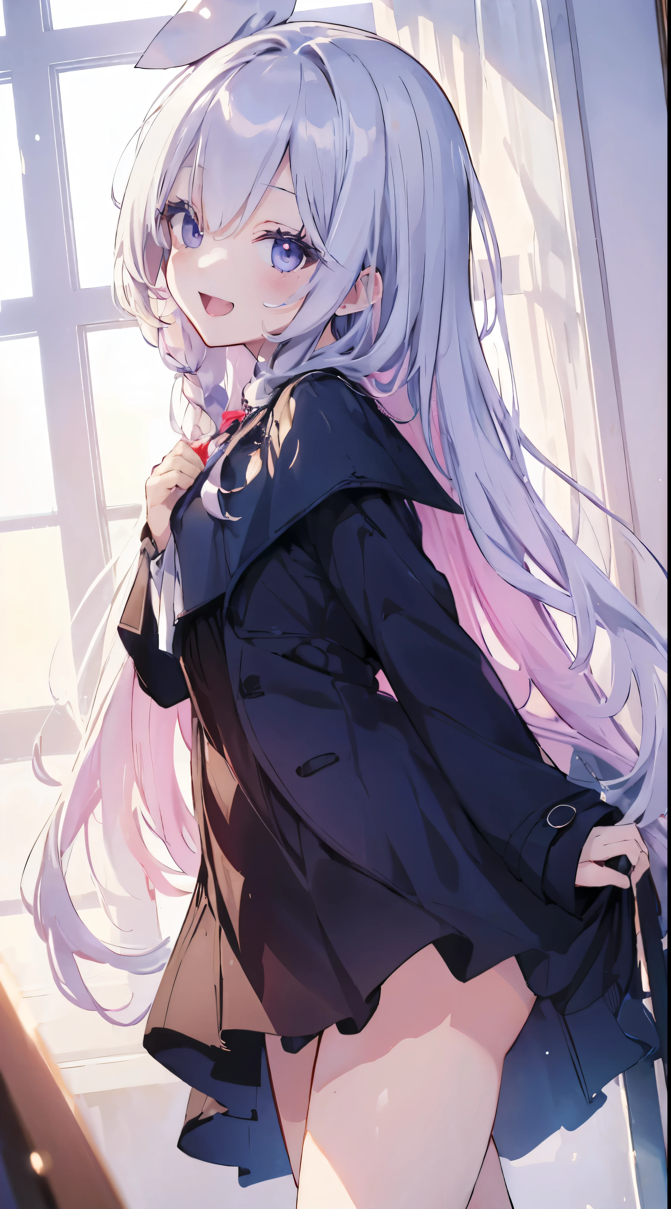 Masterpiece、Highest quality、highest quality、((((Petite))))、(Open Mouth Smile)、Shiny hair quality、Small face、Dynamic pose、Super detailed, beautiful, wide eyes、Ultra-detailed, clear and beautiful faces、(cute illustration:1.2), High-resolution, ultra-detailed, best quality, embarrassed、Thighs
