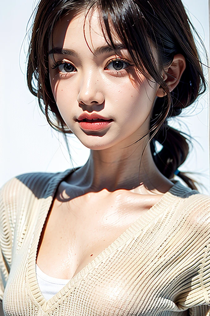 1girl,sweater,white background,