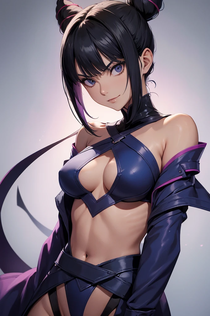 melhor qualidade,roupa azul,juri han,solo, masterpiece, best quality, agrias, grey sweater, black leotard, standing, looking at viewer, short hair,oculos,evil smile, evil look,luvas preta,roupa azul,yandere rosto,low lighting,coxa sarada copo detalhado,olhando para frente juri han,bela
