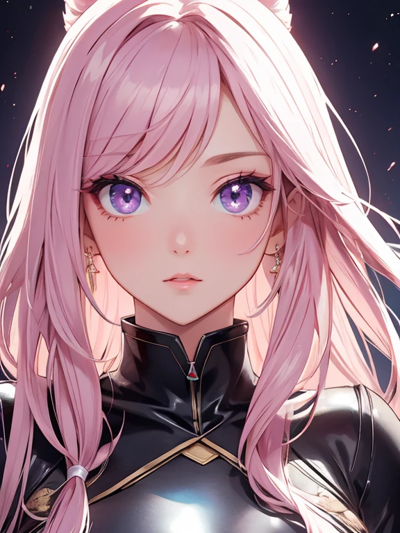 1 Female、Lip gloss reincarnation female、Ultra-detailed skin textures、Costumes characterised by cosmetics、Gorgeous pale pink、Close-up shot、Big Eyes、Glowing eye makeup、Beautiful Lips
