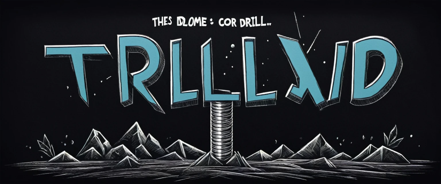 draw me a hollow core drill in cartoon style that is digging through different levels of games and below is a level of black paper with the name TrilloXxD written on it in white