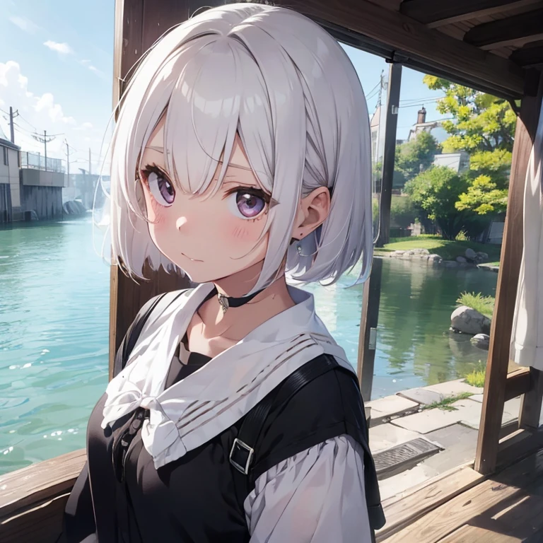 Shy girl、Fidgety、suicide、White Hair、Bobcut、Watery eye、Looking Down