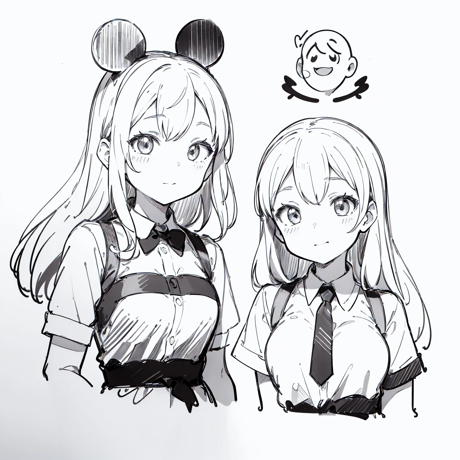 ((masterpiece)),(((best quality))),((((sketch)))),((monochrome)),cute girl, Emoji Pack, 9 emojis, Emoticon table, Multiple poses and expressions, Anthropomorphic style, disney style, Black brush strokes, Different emotions,Multiple pos and expressions, 8k, (Simple background, White background: 1.3), --6