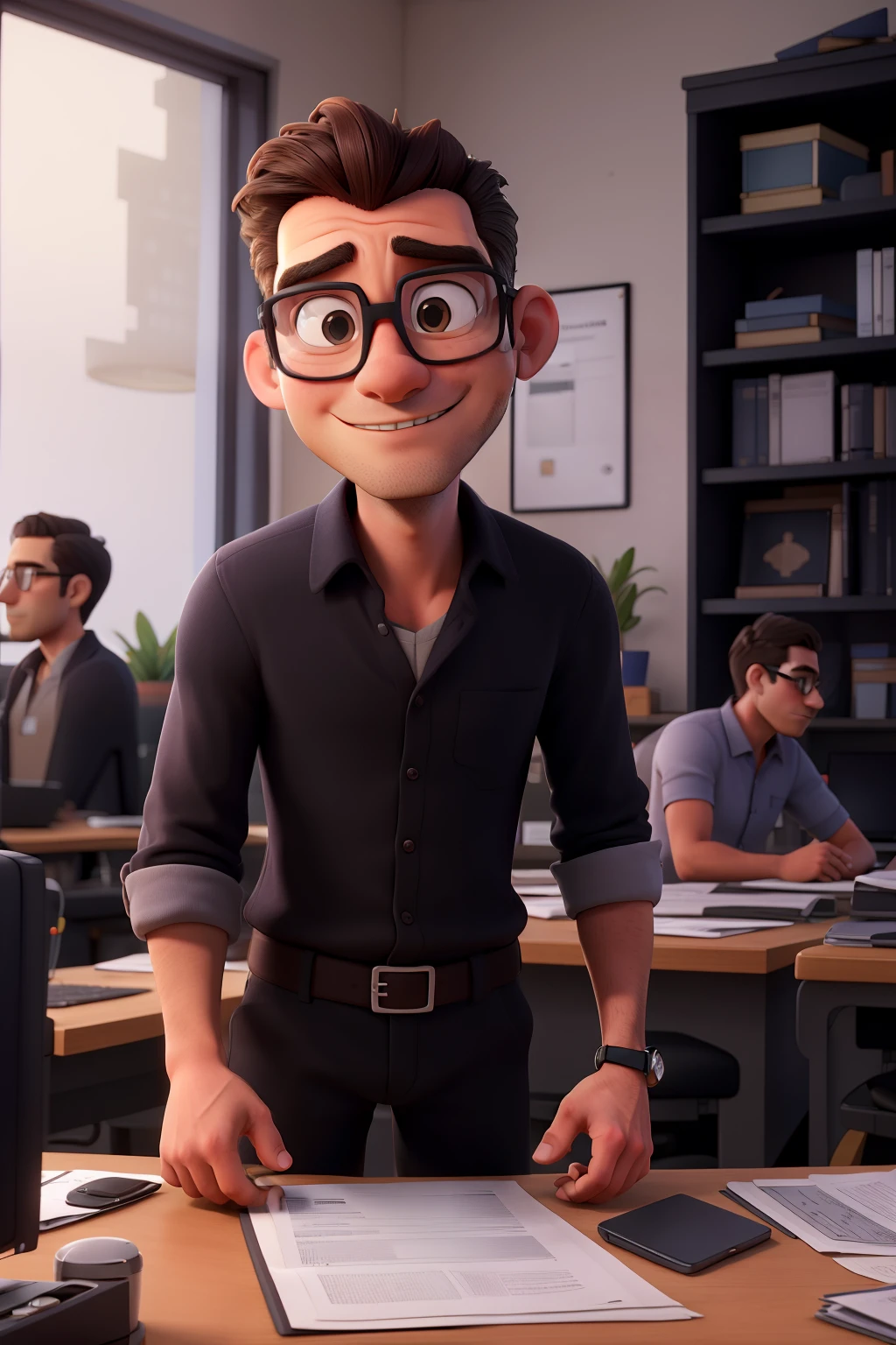 journaliste homme, cheveux ????, cheveux court, des lunettes assis a un bureau