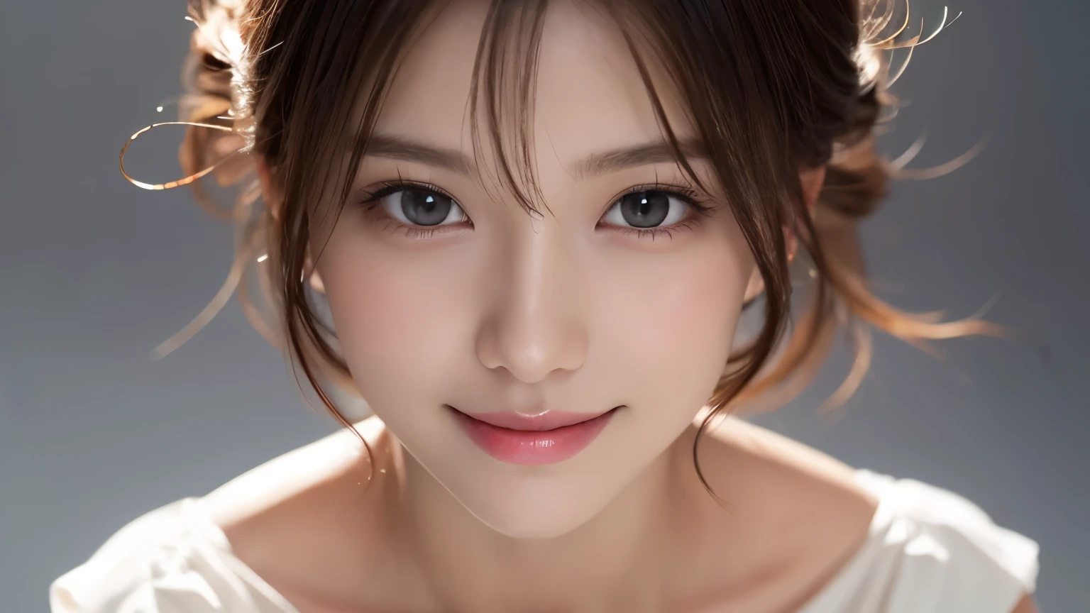 One Girl, (Dress in trendy fashion:1.2), (RAW Photos, highest quality), (Realistic, Photorealistic:1.4), Tabletop, Very delicate and beautiful, Very detailed, 2k wallpaper, wonderful, In detail, Very detailedな CG Unity 8K 壁紙, Very detailedな, High resolution, Soft Light, Beautiful detailed girl, looking at the camera、Very detailedな目と顔, Beautifully detailed nose, Beautiful fine details, Bob Hair, small, White clothes、White background、Background is white、Cinema Lighting, Perfect Anatomy, Slender body, smile, 