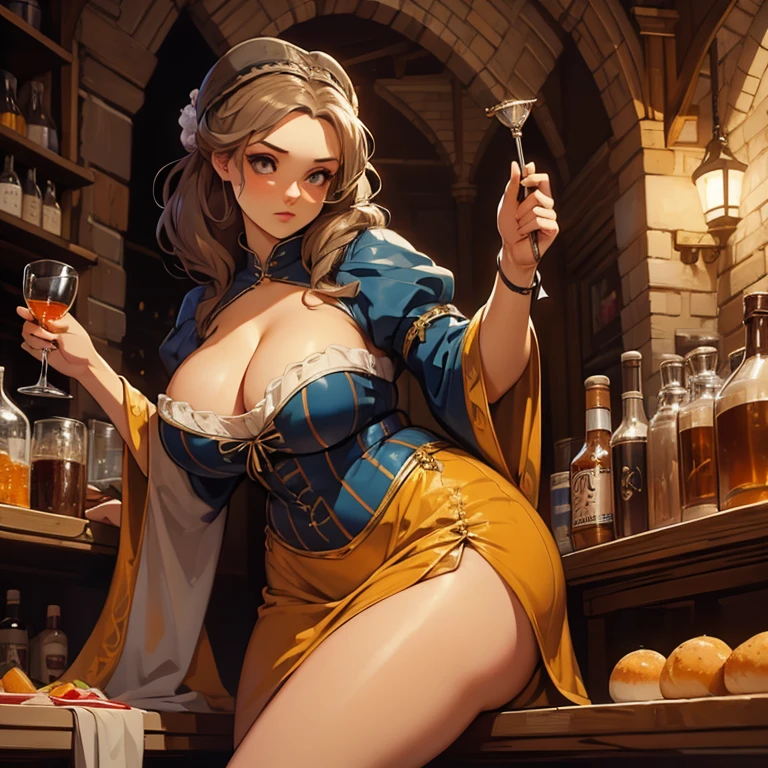 (Masterpiece), (detailed), (high res), (high quality), curvy medieval barmaid