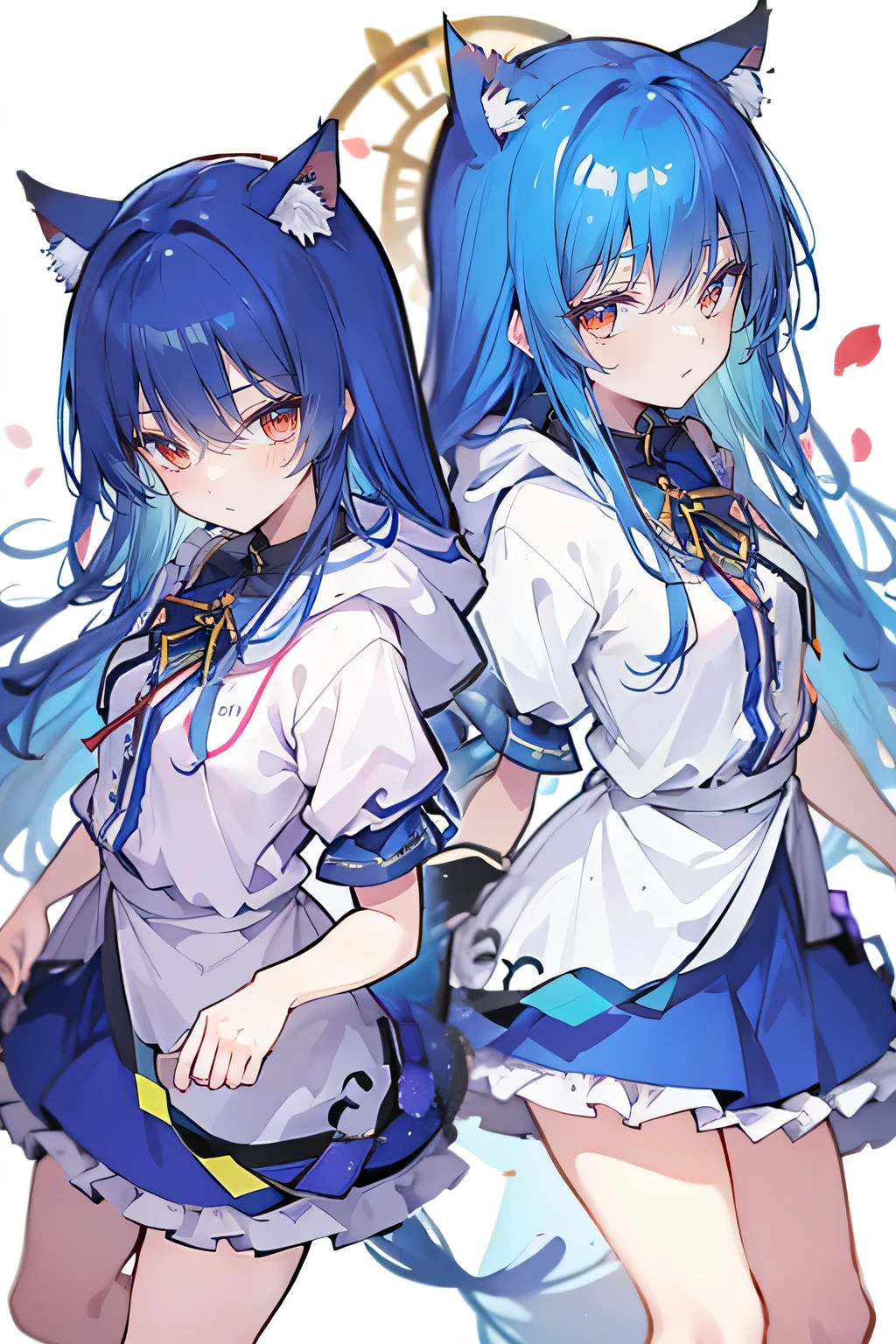 （masterpiece：1.2），Super detailed，lifelike，Expressive eyes，fair skin，perfect face shape，1 girl，
Japanese comics,Gorgeous blue hair,flowing blue hair,flowing clothes,Cat ears,Petals fall,beautiful lola,Baby Angel,
Shaking head with one hand，Cross your legs，Gentle and peaceful background，The pavilion is cool and comfortable,smile, wearing hoodie, background of tokyo,back views,snowing, winter.