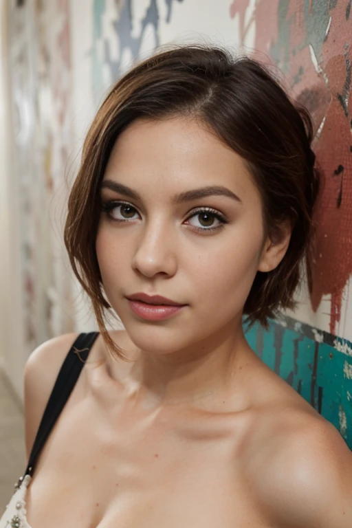 A cyborg girl stands in the center of a large bright studio and is engaged in creating her self-portrait on canvas. She is depicted in all her majestic beauty and elegance. Her metallic skin reflects the light, creating a play of hues and highlights like an expensive piece of jewelry.
Her long metal hair frames her face, giving her a mysterious and alluring look. Her bright eyes, in which light shimmers, stare straight ahead with confidence and the strain of creative inspiration.
The cyborg girl is depicted in a graceful pose, showing off her grace and strength as well as the fine workings of her mechanical limbs. Her hands hold brushes and are immersed in the creative process of creating a stunning work of art.
The outline of the self-portrait she is creating with oil paints is already outlined on the canvas. The drawing begins to come to life under her dexterous fingers, gaining depth and volume, and the coating of color fills the canvas with bright hues and rich colors.
This entire moment is captured in a gorgeous and amazing scenario that combines the beauty of art, power and technological advancement to make the cyborg girl a unique and inspiring image. beautiful shiny smooth, high quality, best quality, absurdres, masterpiece, beautiful, intricate details, 1/2 body crop, slim body, beautiful figure, magnificent anatomy, (intricate details:1.12), HDR, (intricate details, hyper-detailing:1.15), (natural skin textures, hyper realisitc, soft light, Sharp:1.2)